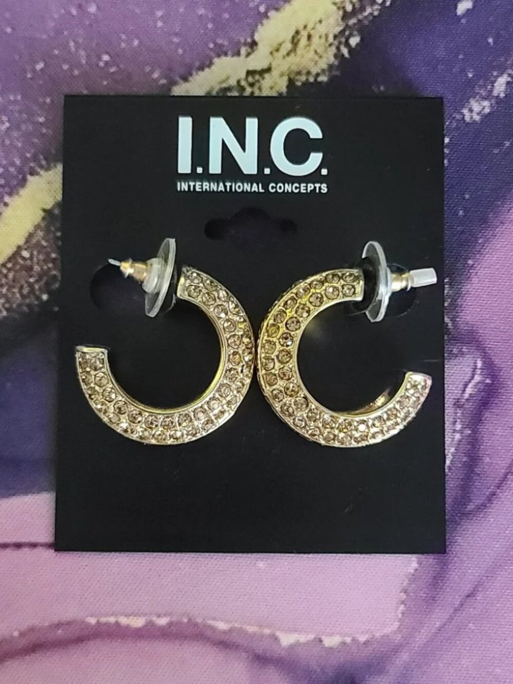 INC I.N.C.International concepts gold and brown rhinestone hoop earrings NWT